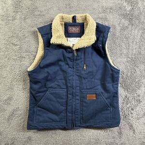 Forge Work Wear Womens Sherpa Lined Vest M Blue Canvas Outdoor Zip Front